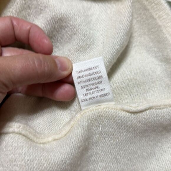 Trendy M-L Green Brown Ivory Color Block Knit Back Tie Sweater - Picture 15 of 15